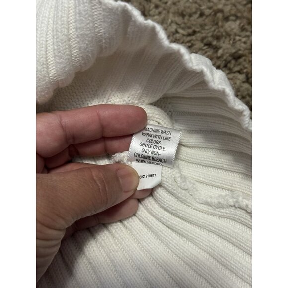 SONOMA Womens White Cable Knit Sweater Henley Retro Classic Fishermen Y2k LARGE - Picture 4 of 10